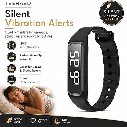 Dark Blue Vibrating Alarm Wristband - Silent Wake Wristwatch for Heavy Sleepers, Sleep Tracking & Step Counter