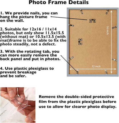 JCJMY Rustic White Picture Frame - 12x16 with 11x14 Mat for Wall Display | Durable Plexiglass