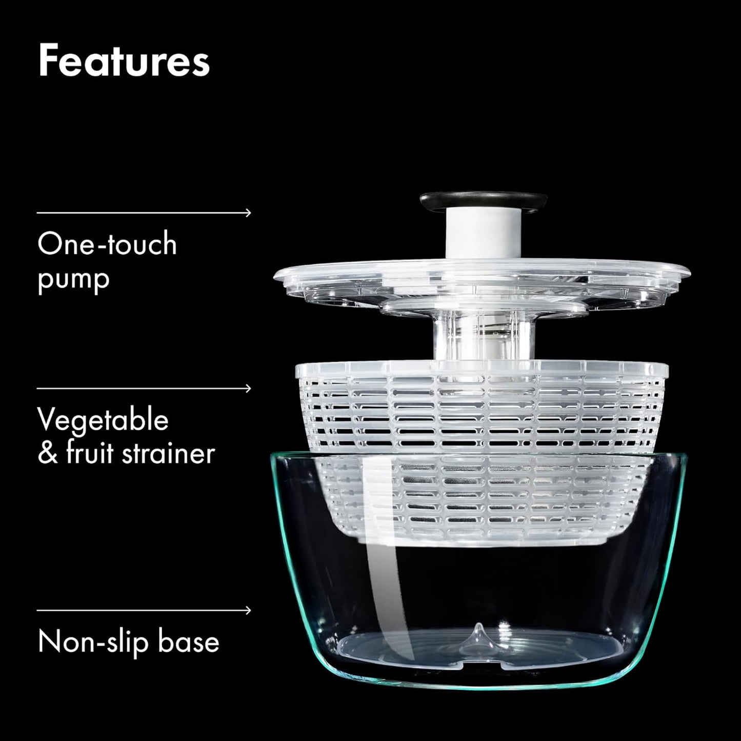 OXO Good Grips Glass Salad Spinner - Large 6.22-Qt BPA-Free Lettuce & Fruit Washer with Easy Pump