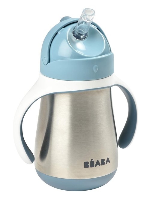 Beaba Stainless Steel Sippy Cup - Insulated, Spill-Proof Toddler Cup with Removable Handles | 8.5 oz, Rain