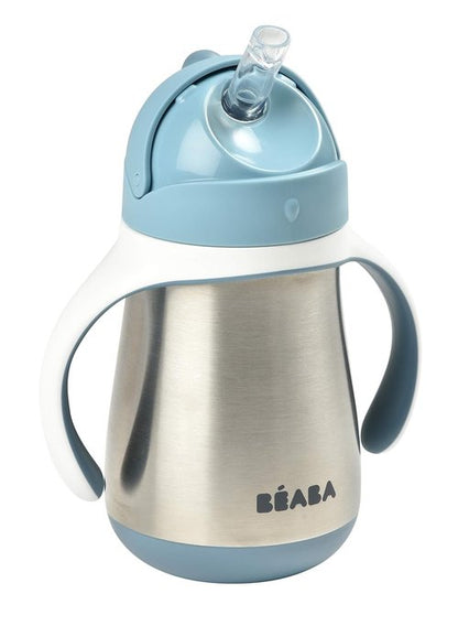 Beaba Stainless Steel Sippy Cup - Insulated, Spill-Proof Toddler Cup with Removable Handles | 8.5 oz, Rain