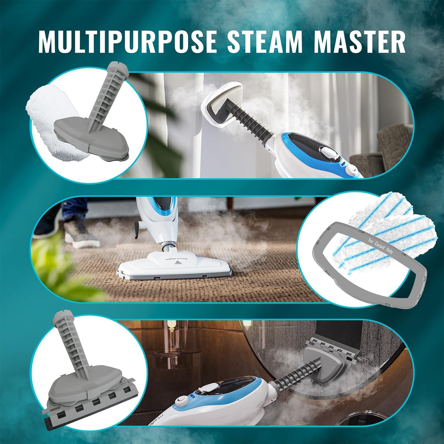 PurSteam 10-in-1 Steam Mop - Versatile Floor Steamer with Detachable Handheld Cleaner for Tile & Hardwood