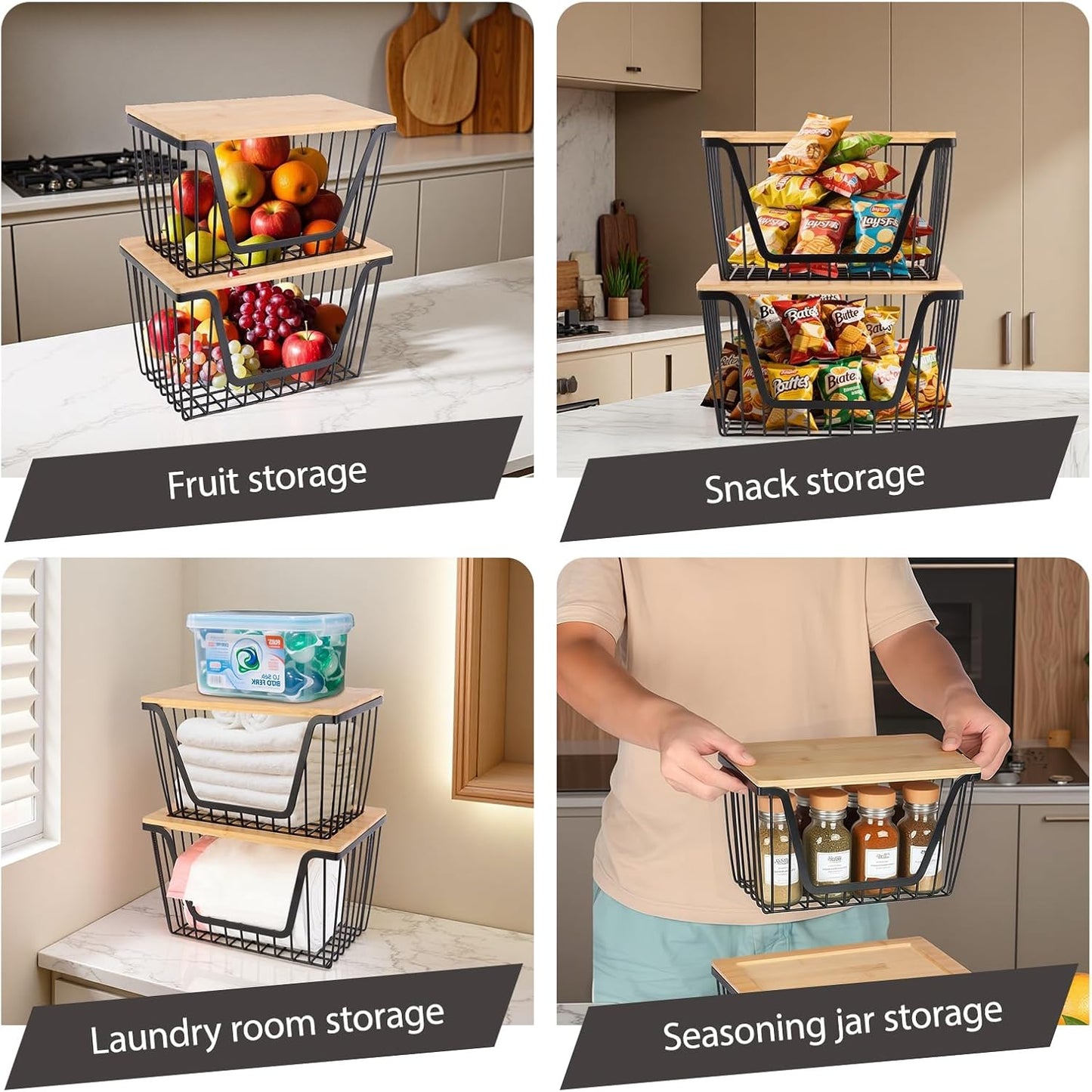 Skiennix Onion & Potato Storage Bins - Stackable Wire Organizers for Pantry | Large Capacity Baskets