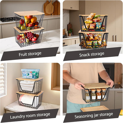 Skiennix Onion & Potato Storage Bins - Stackable Wire Organizers for Pantry | Large Capacity Baskets