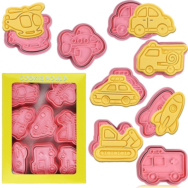 8 Piece Transportation Vehicle Cookie Cutters Set with Plunger Stamper - Variation of THIS listing