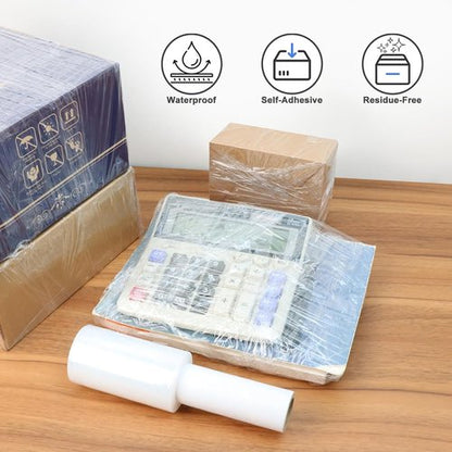 JUKFITA Stretch Film - 4" x 500 ft Shrink Wrap Rolls with Handle | Lightweight Plastic Wrap for Moving