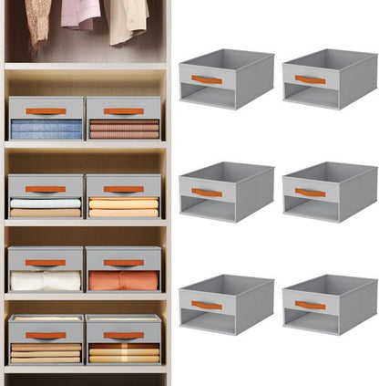 Homsorout Drawer Organizers - 6 Pack Foldable Fabric Pants Organizer with Clear Window & Handles | Grey