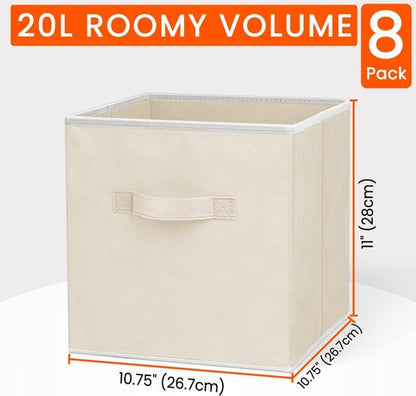 Criusia Storage Cubes - 11-Inch Heavy-Duty Fabric Organizers | 8-Pack Collapsible Bins for Clothes, Toys & Blankets - Beige