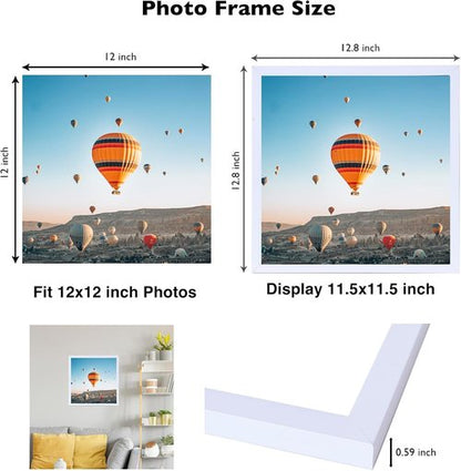 JCJMY 12x12 Inch Picture Frame - Versatile Wall Hanging for Horizontal & Vertical Displays | Shatter-Resistant Plexiglass, White