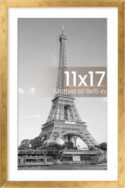 Upsimples 11x17 Picture Frame - Display 9x15 Photos with Mat or 11x17 Without - Bronze Finish, 1 Pack