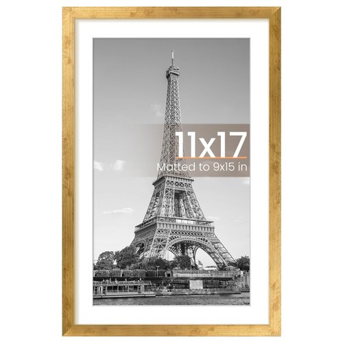 upsimples 11x17 Picture Frame, Display Pictures 9x15 with Mat or 11 x 17 Without, Wall Hanging Poster Frames, Bronze, 1 Pack