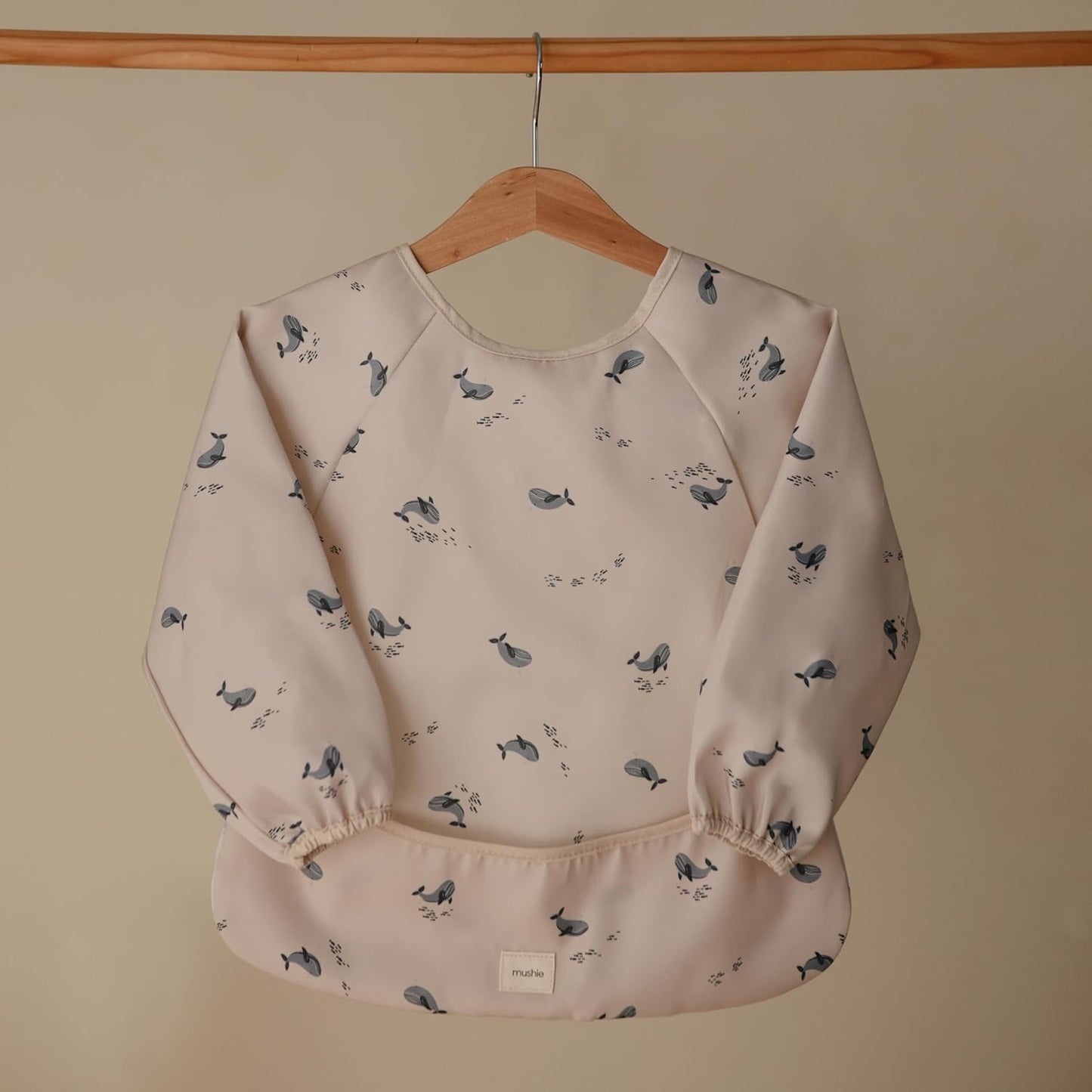 Mushie Long Sleeve Baby Bib - Water-Resistant & Adjustable Fit for 6-24 Months