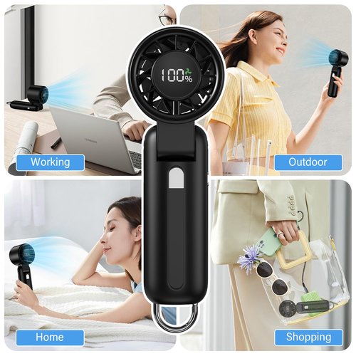 4 in 1 Handheld Portable Turbo Fan, 180° Foldable 6-Speed (1-100) Mini Fan, 5000mAh Rechargeable Battery Operated up to 15 Working Hours, LED Display Personal Cooling for Travel Indoor Outdoor