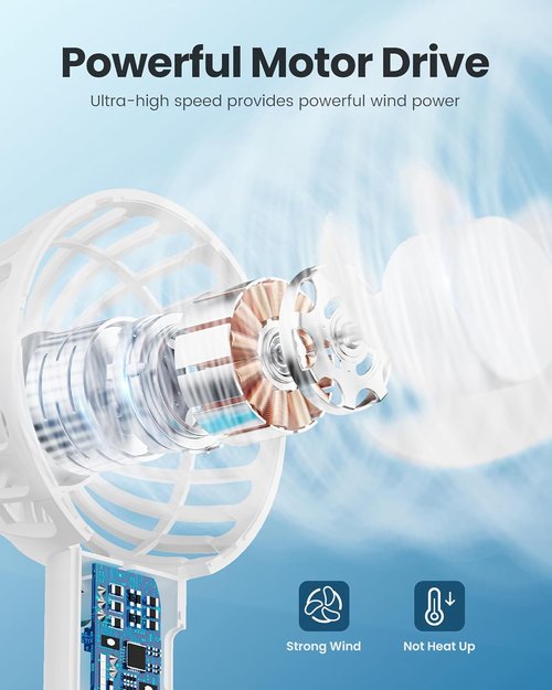 Gaiatop Mini Portable Fan - Powerful 3-Speed Handheld & Desktop Design | Lightweight USB Rechargeable, White