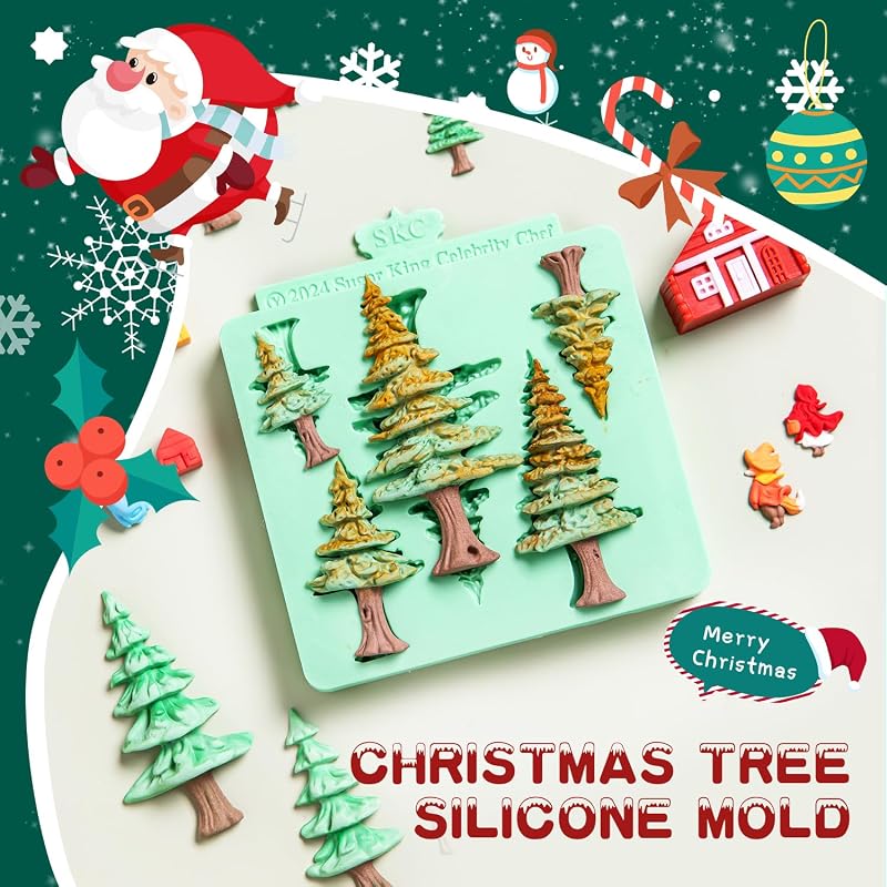 5 Cavity Christmas Tree Silicone Fondant Mold - Tree Cake Decoration
