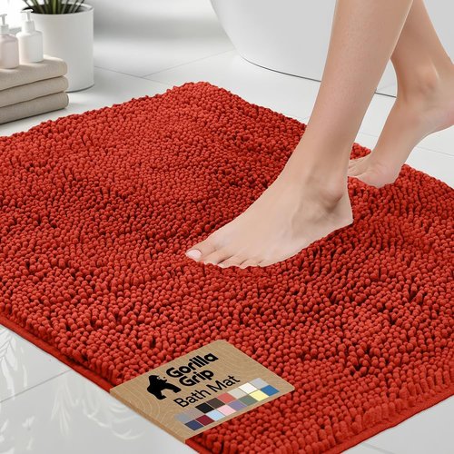 GORILLA GRIP Bath Rug Mat - Soft Absorbent Chenille | Quick Dry Microfiber, 30x20, Sunset Orange