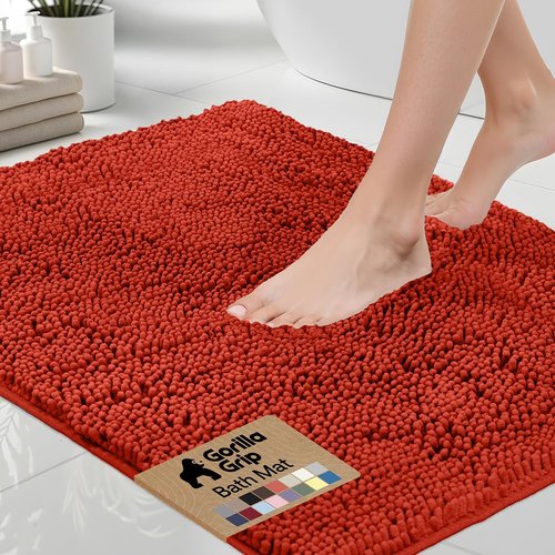 GORILLA GRIP Bath Rug Mat 30x20, Thick Soft Absorbent Chenille, Quick Dry Microfiber Mats, Rubber Backing Washable Shower Floor Rugs, US Designed Bathroom Bathmat Accessories, Decor, Sunset Orange