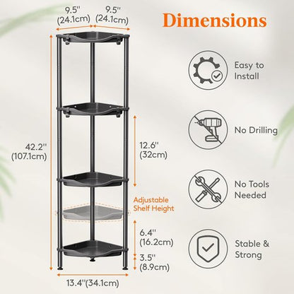 Lifewit Shower Caddy - 4-Tier Rustproof Bathroom Organizer with Adjustable Feet & Hooks | Black, 34 x 24 x 107 cm