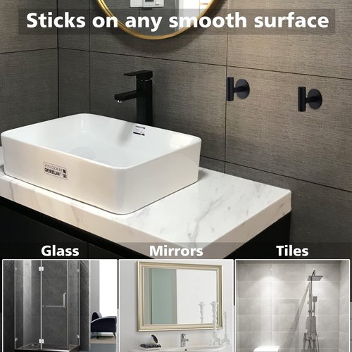 Bntuk Adhesive Hooks Heavy Duty Wall Hooks Stainless Steel Waterproof Shower Hook, Adhesive Holder Coat Hook for Hanging, Wall Mounted Towel Hooks for Bathroom Glass Window- 2 Pack