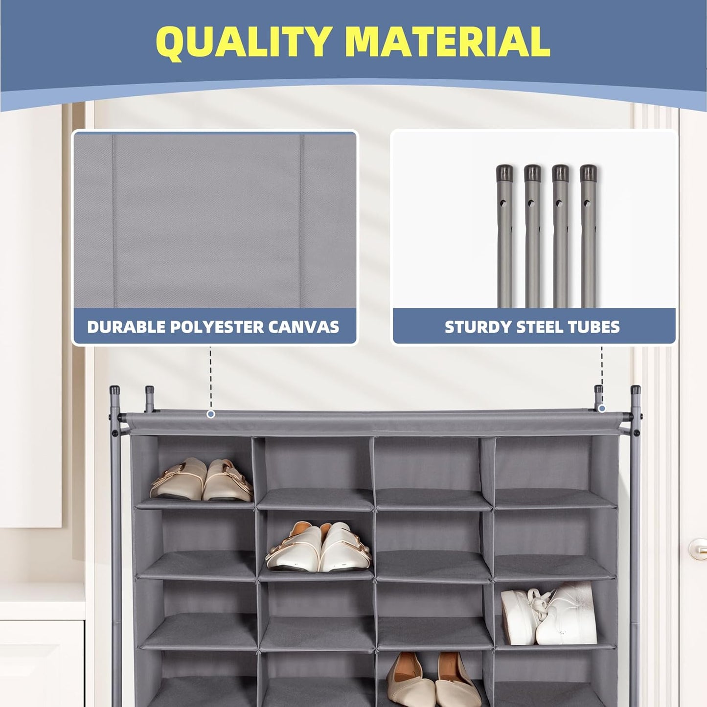 Storage Maniac Stackable Shoe Cubby Organizer - 20-Cube Free Standing Shoe Rack in Gray for Entryway & Bedroom