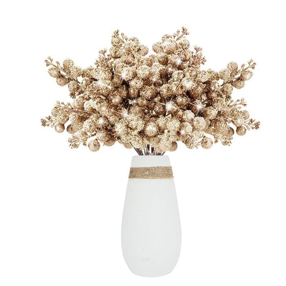 Rose Gold 16-Piece Glitter Berry Stems 8-Inch Frosted Christmas Picks for Wreaths, Ornaments & Decor - Variation Rose Gold