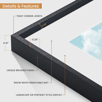 RICHFOCUS 18x24 Metal Picture Frame, Ultra-Thin Deep Aluminum Photo Frame with Cross-Hatch Brushed Satin Finish, Minimalist Modern Poster Frame with Tempered Glass and Mat for 16x20, Black