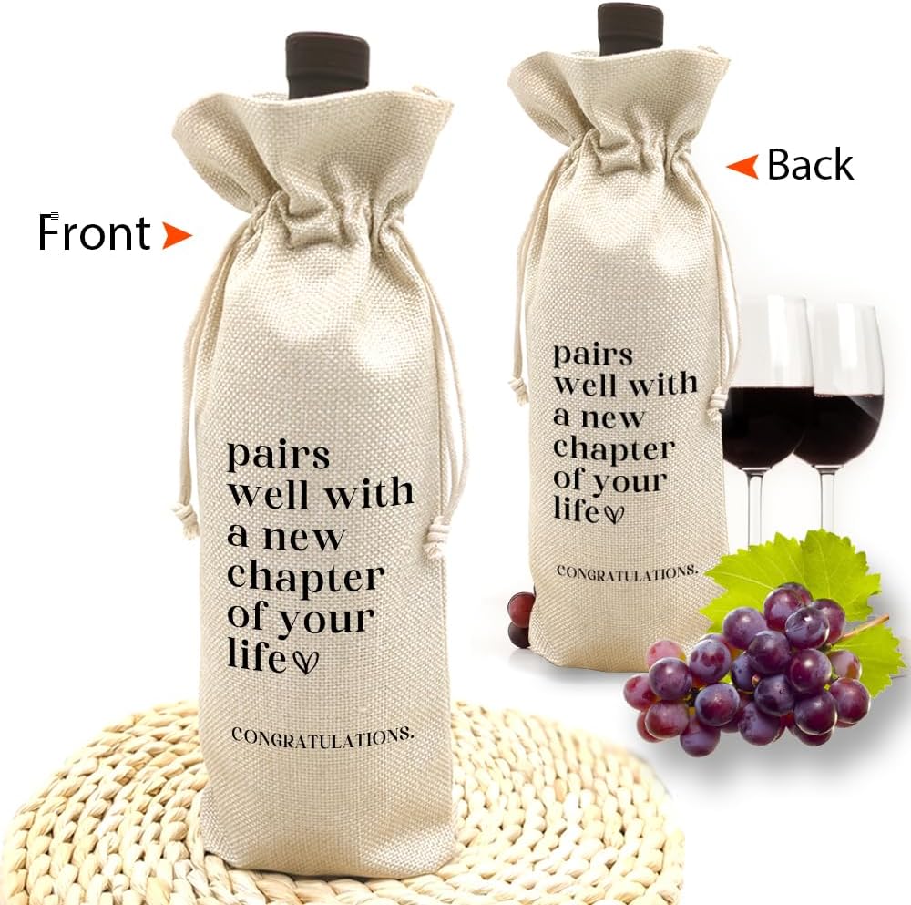 TBITON New Job Gifts, Farewell Gifts for Coworkers,New Beginning Gifts, Wine Gift Bags Going Away Gift for Friends Coworker Boss, Pairs Well With A New Chapter of Your Life (Beige-NEW JOB02)