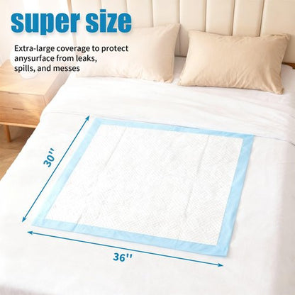100 Count Disposable Bed Pads 30" x 36" for Adults, Kids & Pets – Super Absorbent Chucks Pads with Waterproof Backing, Leakproof Incontinence Underpads, Soft Non-Woven Top, Bed & Furniture Protection
