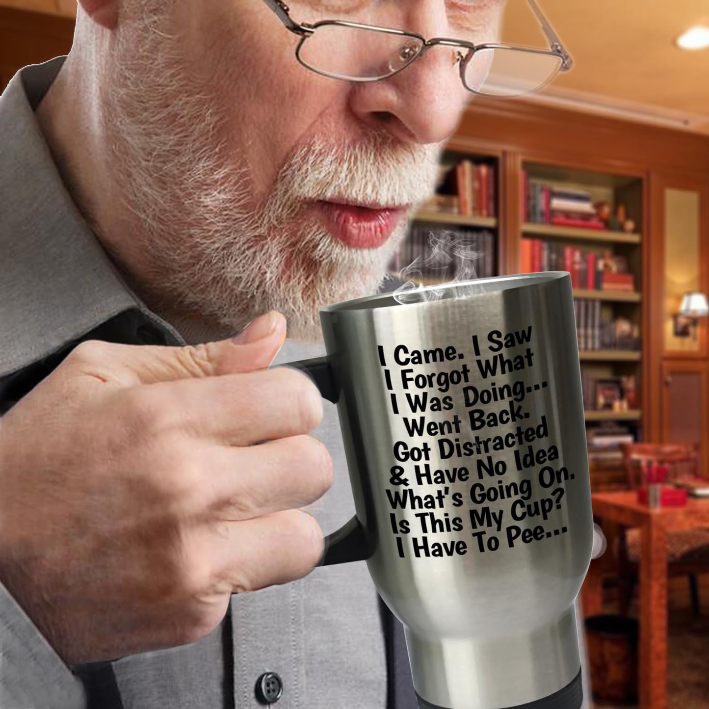 Funny Senior Citizens Travel Mugs I Came I Saw I Forgot What I Was Doing Coffee Mug - Funny Gifts for Old People Elderly Mom Dad Grandma Grandpa For Mothers Day Fathers Day Birthday Gift 14oz SILVER