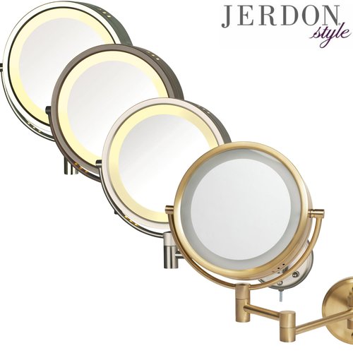 JERDON Wall-Mounted Magnifiying Makeup Mirror with Lights - Direct Wire Mirror with Chrome Finish - 8X/1X Magnification - Model HL75CD