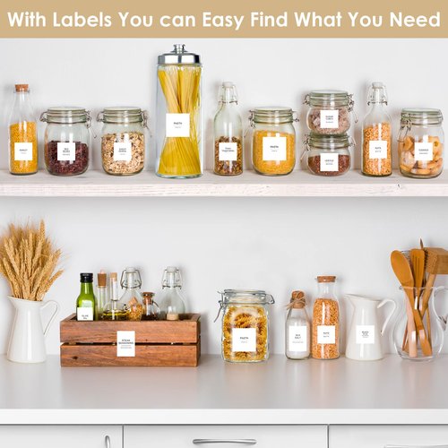 Cludoo 434 Pcs Kitchen Pantry Labels for Food Containers with DIY Blank Labels,3 Sizes Preprinted Minimalist Waterproof Pantry Labels, Kitchen Organization Labels for Jar, Bottles,Boxes