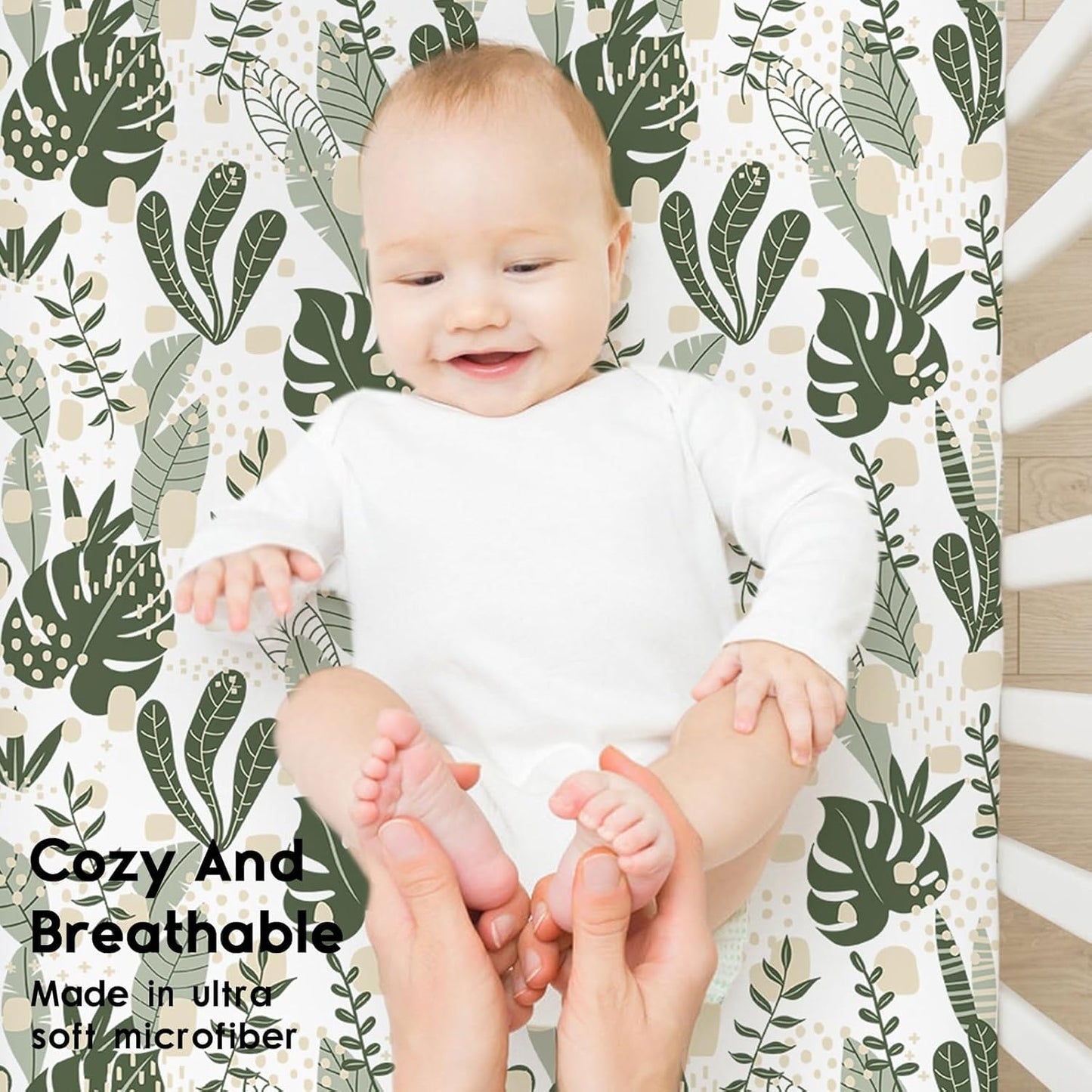 Yoofoss Fitted Pack and Play Sheets - Soft, Breathable Mini Crib Sheets 2-Pack (Green & Banana Leaves)