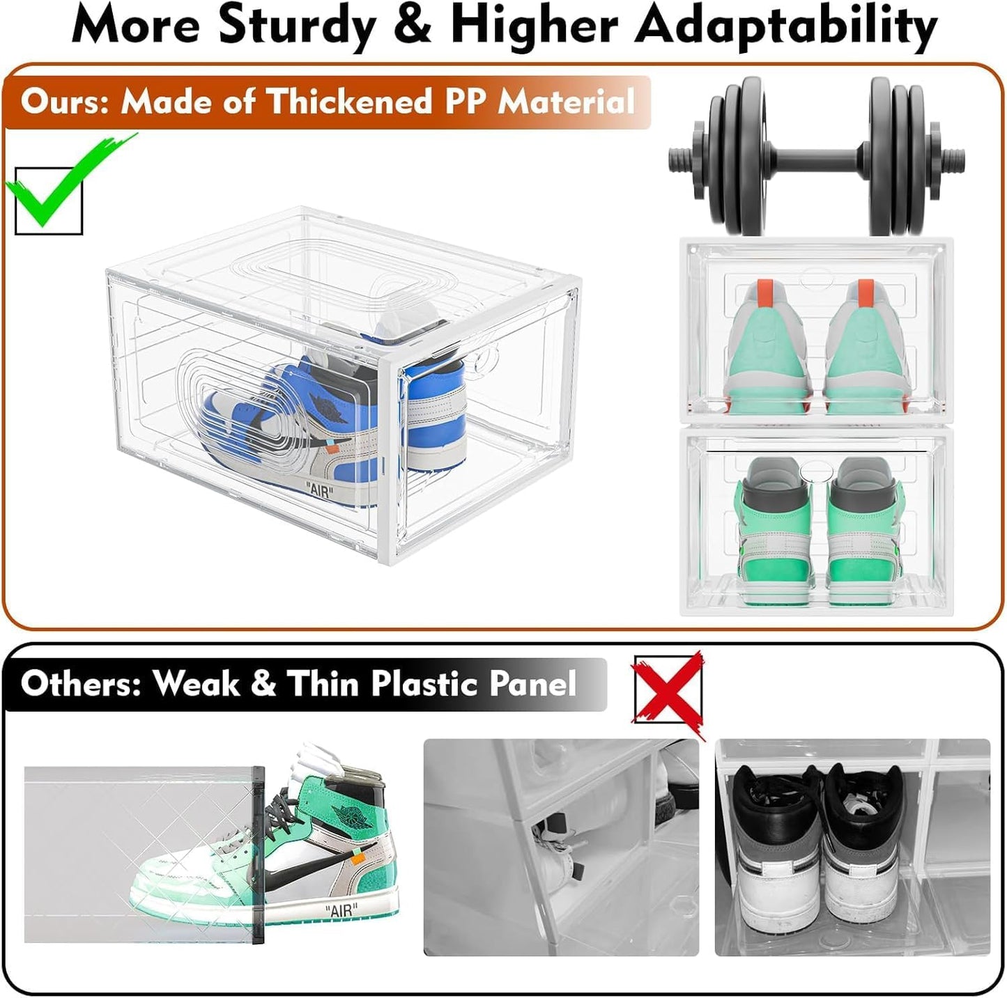 Caktraie Shoe Organizer - 10 Pack Stackable Storage Boxes with Magnetic Doors | White Sneaker Display