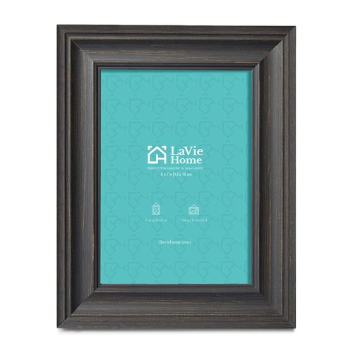 LaVie Home 5x7 Picture Frames (1 Pack, Black) Rustic Photo Frame Set with High Definition Glass for Wall Mount & Table Top Display
