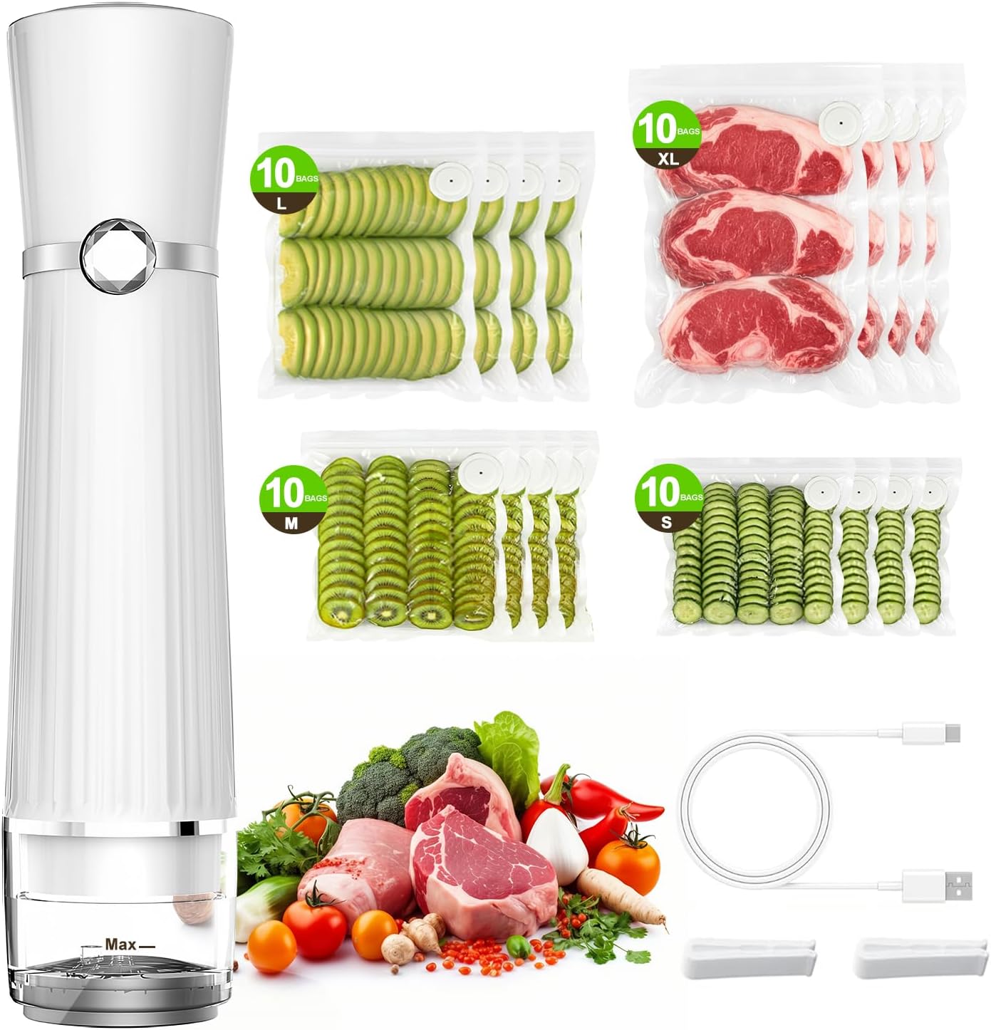 Skiennix Vacuum Sealer - Compact Handheld Food Saver with 40 Reusable Bags | 10X Freshness Preservation