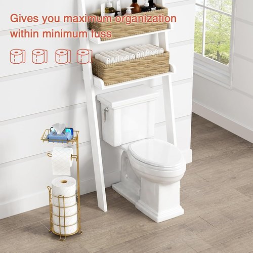 Goozii Gold Free Standing Toilet Paper Holder - Metal Tissue Stand with Phone Shelf & Wipes Tray