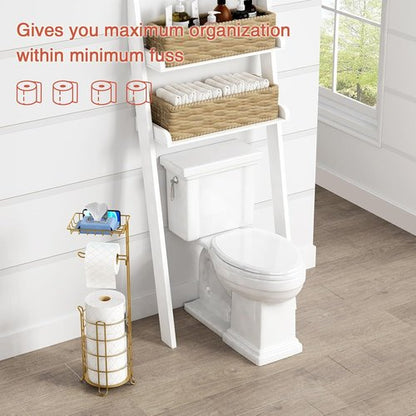 Goozii Gold Free Standing Toilet Paper Holder - Metal Tissue Stand with Phone Shelf & Wipes Tray