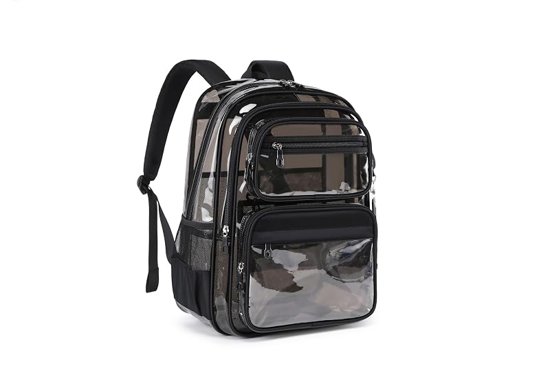 Heavy-Duty Clear Backpack for School, Semi Black - Transparent Bookbag for Students & Events