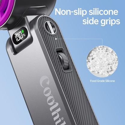 Coolhill Handheld Portable fan with Turbo Cooling - Hand Held Fan Rechargeable, 1-100 Speeds, Up to 12Hrs Battery Life, Powerful Mini Personal fan for Travel, Outdoor, Beach & Makeup