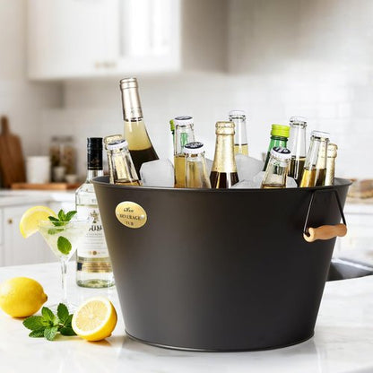 iHoo Large 5.5 Gallons Beverage Tubs for Parties, 21L Ice Bucket with Wooden Handles, Black Galvanized Tub, Ideal Party Tubs for Drinks