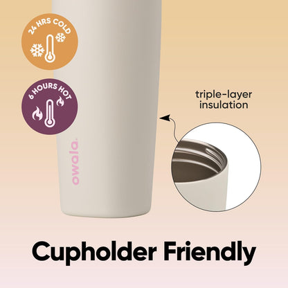 Owala SmoothSip Coffee Tumbler - Insulated Stainless Steel, BPA Free, 20 oz, Pink/Tan (Daybreak)