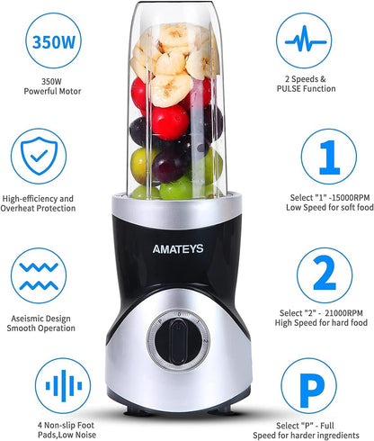 Skiennix Personal Blender - Professional Kitchen Blender for Shakes & Smoothies | Portable with 24/10 OZ Travel Bottles