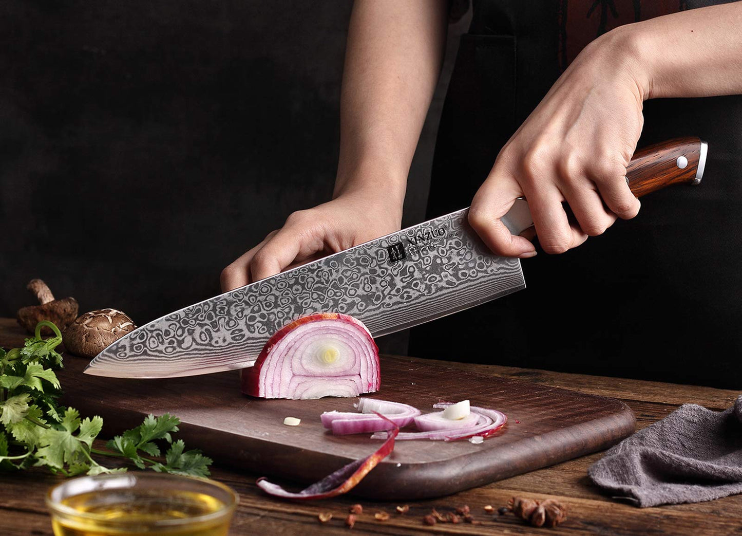 XINZUO 10 Inch Damascus Chef Knife Kitchen Knife Sharp Gyuto Knife Stainless Steel Fashion Professional Chef's Knife with Rosewood Handle