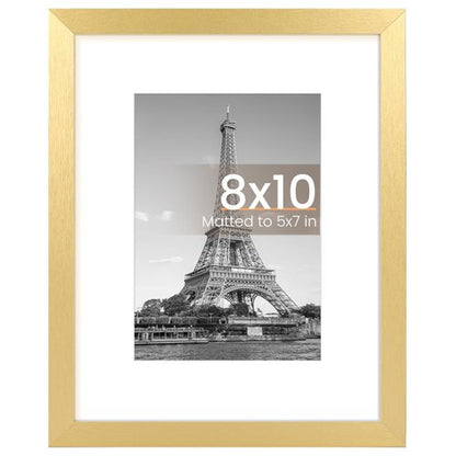 upsimples 8x10 Picture Frame, Display Pictures 5x7 with Mat or 8x10 Without Mat, Wall Hanging Photo Frame, Gold, 1 Pack