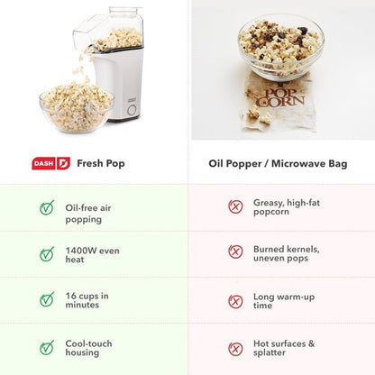 DASH Fresh Pop Popcorn Maker - Oil-Free Air Popper with Measuring Cup & Recipe Guide | 16 Cups, White