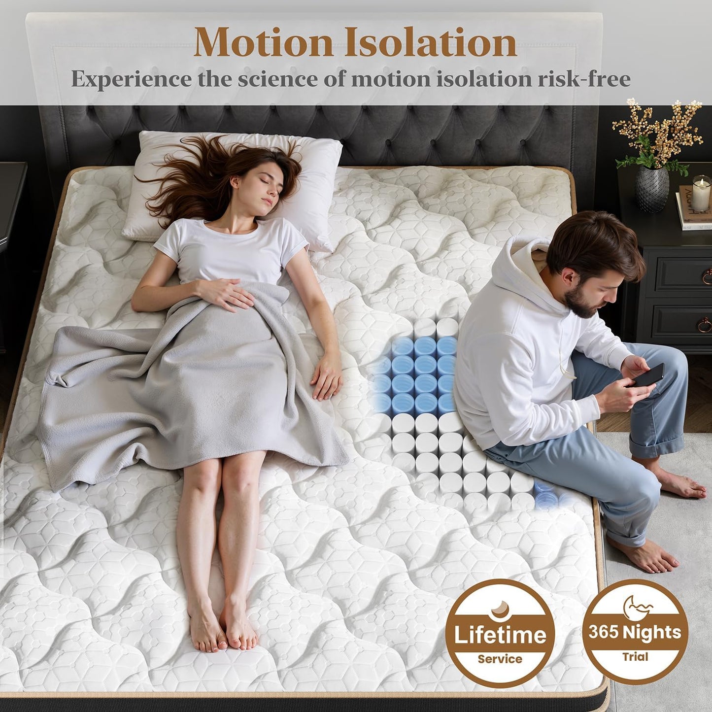 Queen Mattress - 12 Inch Cooling Hybrid Bed in a Box | 7-Zone Pocket Spring for Motion Isolation & Support