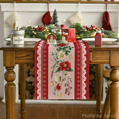 Red 13x90 Inch Floral Lace Table Runner - Printed Polyester
