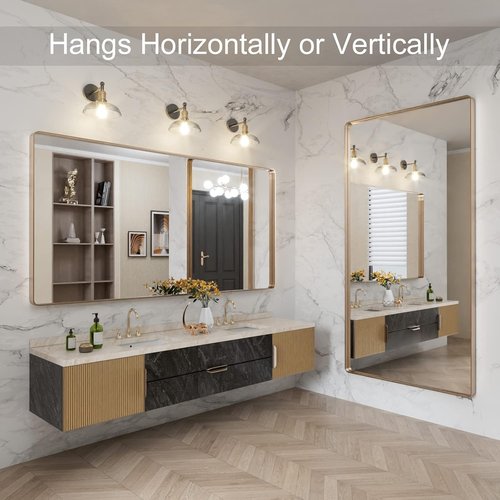 LOAAO Gold Bathroom Mirror - 72”x36” Rounded Rectangle Design | Wall-Mounted, Anti-Rust Tempered Glass