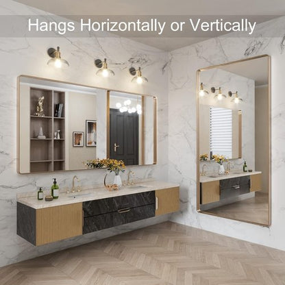 LOAAO Gold Bathroom Mirror - 72”x36” Rounded Rectangle Design | Wall-Mounted, Anti-Rust Tempered Glass