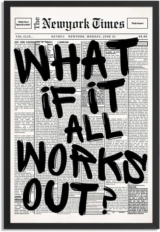 Skiennix Trendy Black and White Framed Wall Art | "What If It All Works Out" Poster for Stylish Dorm Decor